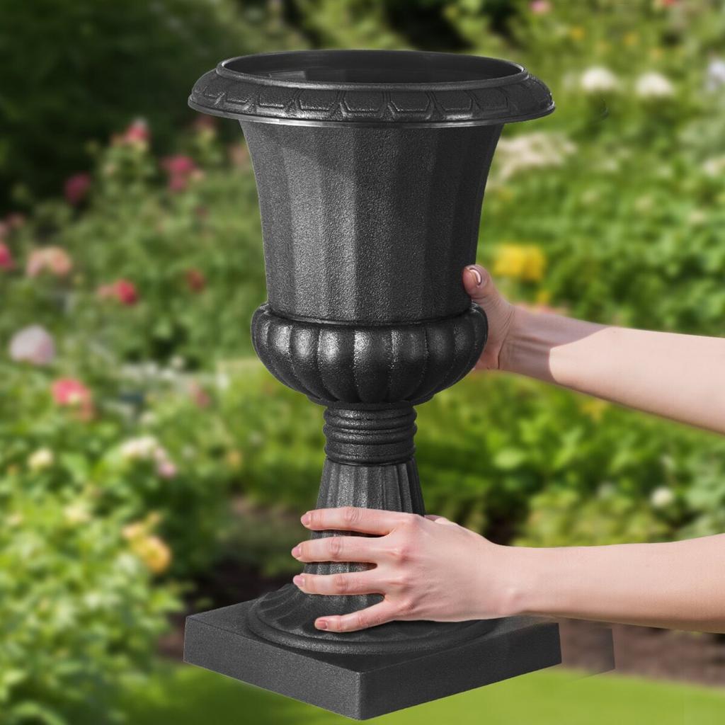Plastic Urn Planters, 25 x 42 cm, 2 Pack Black Classic Flower Pots Front Porch Planters, Indoor & Outdoor Vase for Wedding, Party, Event, Home, Stage,