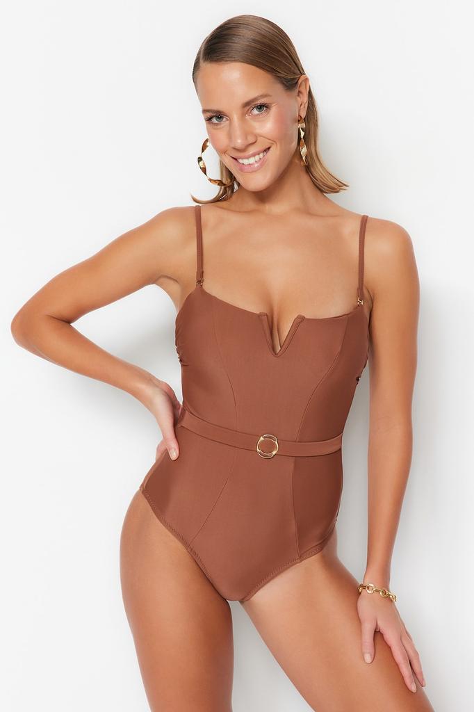 Женский купальник нового сезона, зеленый обычный купальник без бретелек с поясом