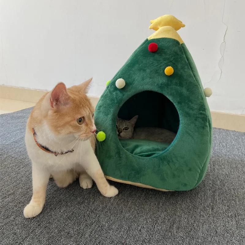 Christmas Tree Dog Cat Bed Winter Warm Soft Cozy Pet Nest Cat House Dog Cat Litter Pet Supplies Pet Bed New Year Gifts