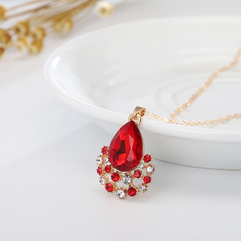 1set/3pcs (Necklace + Earrings) Women's Elegant Jewelry Set Fashion Jewelry Crystal Gemstone Diamond Drop Pendant Set Accessories