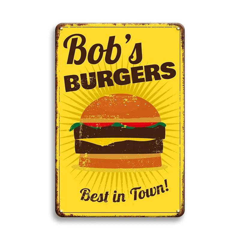Hot Dog Fresh Hamburgers Metal Signs BBQ Vintage Posters Home Kitchen Wall Decor Iron Plate Painting Fast Food Shop Plaques