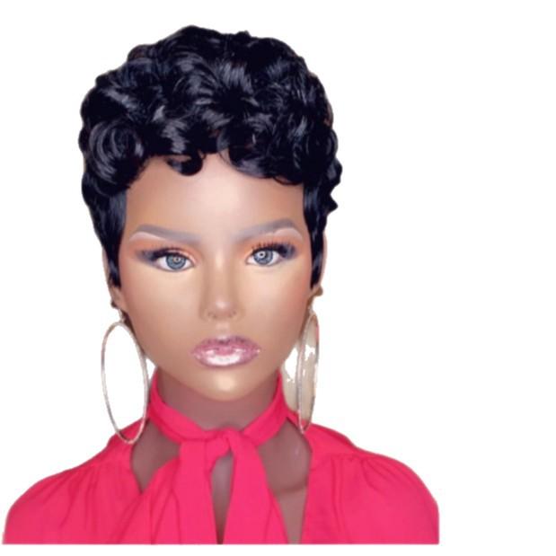 New women's short curly hair wig African black short hair wig headgear, one piece in stock.