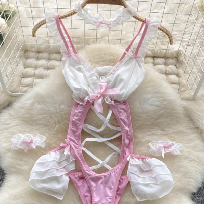 Женский косплей, чувственное нижнее белье, боди, женские каваи, короткие комбинезоны с открытой спиной, женский бант, эротическое белье, сексуальные комбинезоны 2024