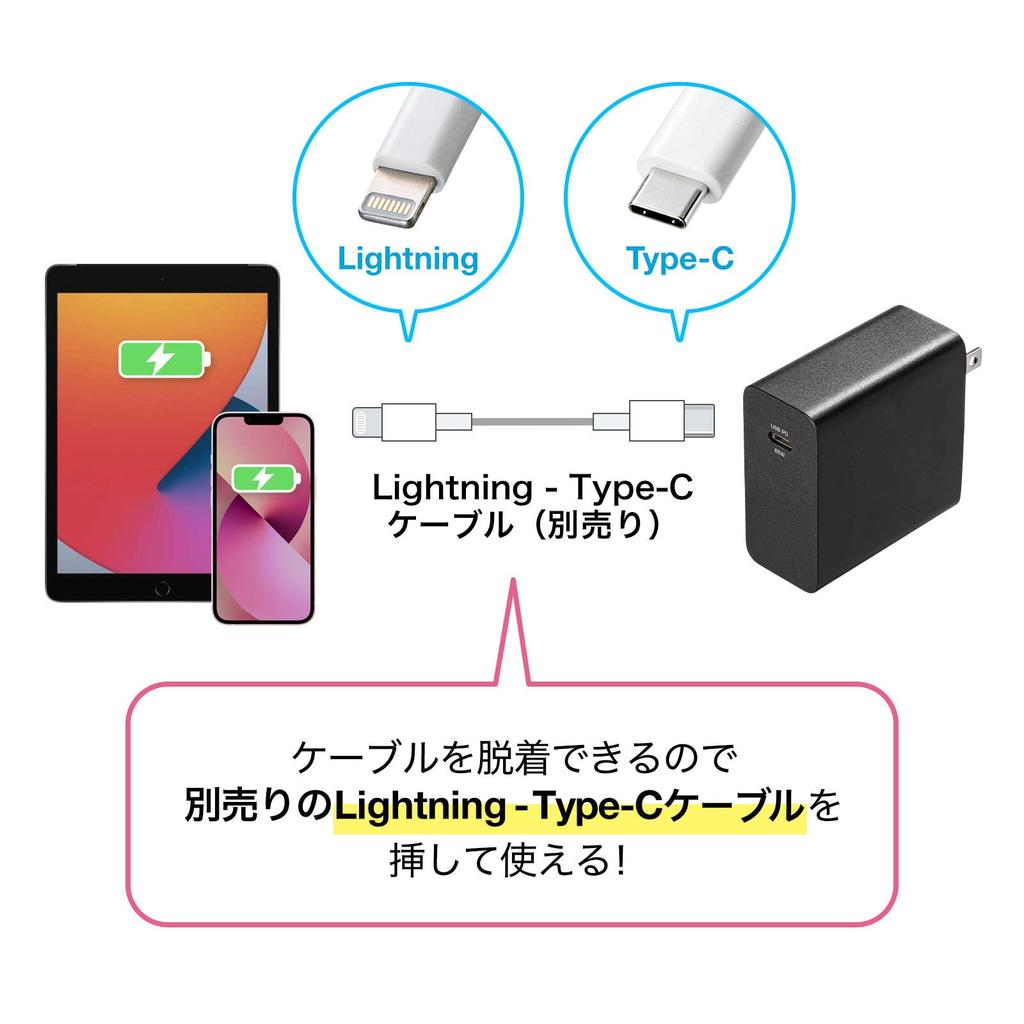 SANWA SUPPLY AC USB PD Совместимый с зарядным устройством, (Макс. 65 Вт), Кабель Type-C, ACA-PD91BK
