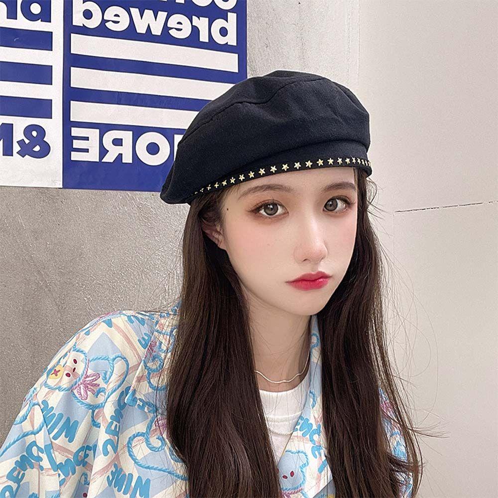 Sweet Simple Autumn British Style All-match Girl Painter Hat Star Berets Women Cap Korean Style Hat