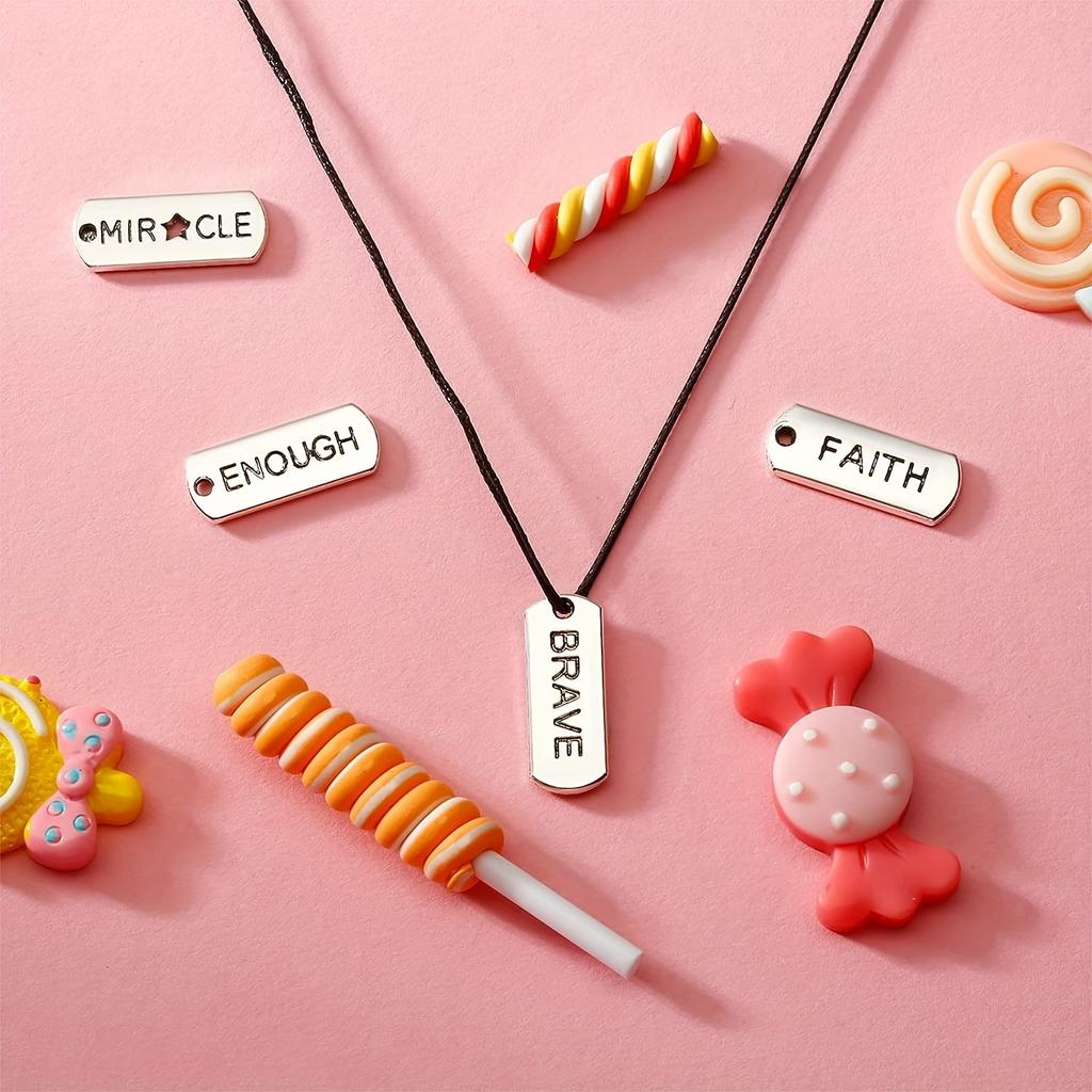 40pcs Engraved Motivational Word Charms - Silvery Zinc Alloy Pendants for DIY Jewelry, Necklaces, Bracelets & Keychainsing