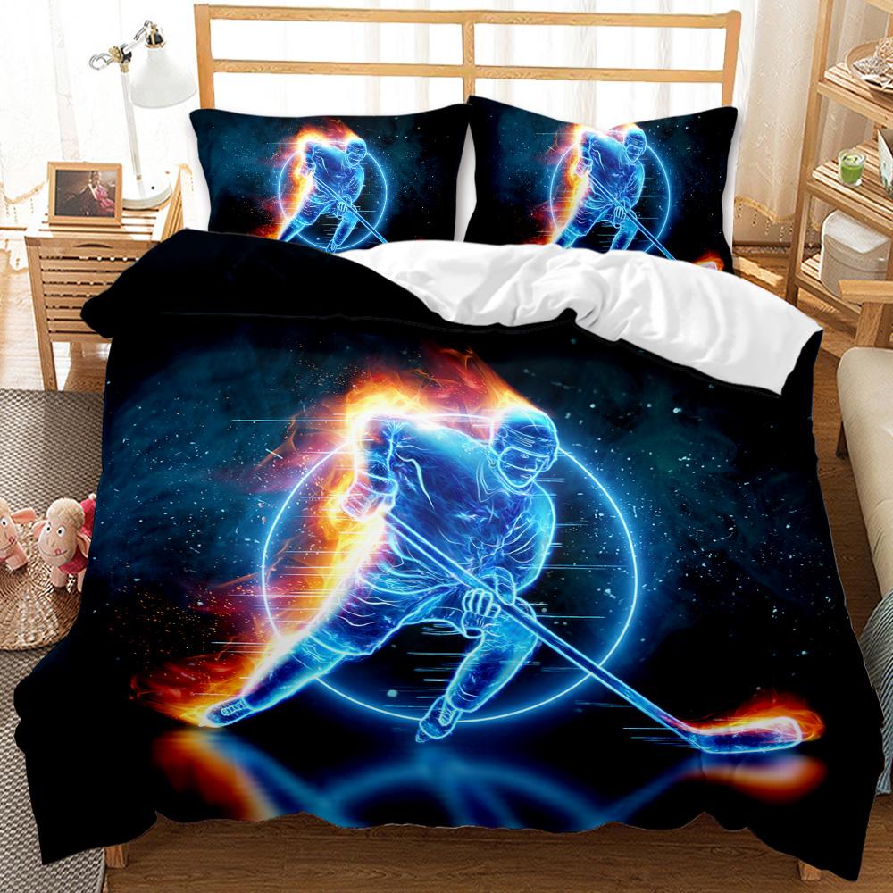 Ice Hockey Duvet Cover Twin Hockey Sports Player Bedding Set Winter Extreme Sports Game Comforter Cover Set Sports Arena Bedding