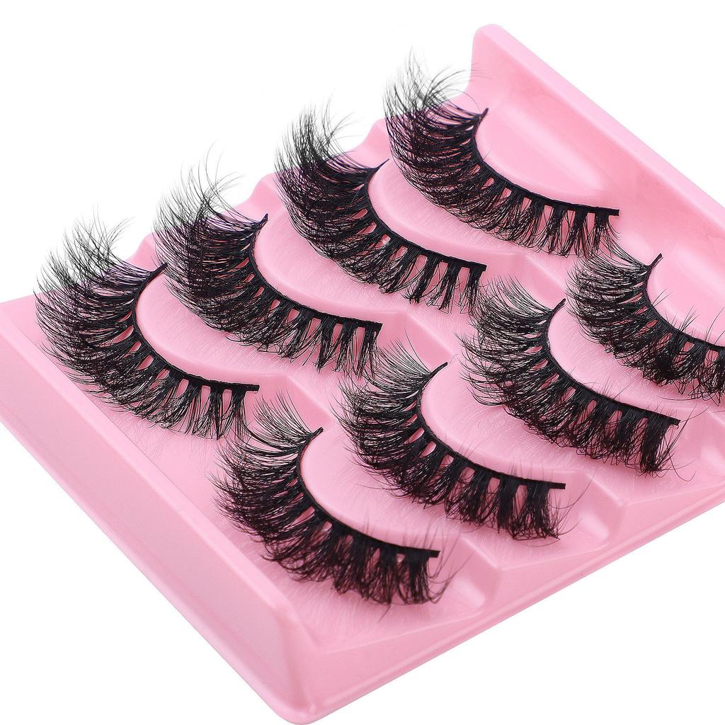 4 пары накладных ресниц, густые ресницы, преувеличенные растрепанные ресницы, имитация растрепанных ресниц