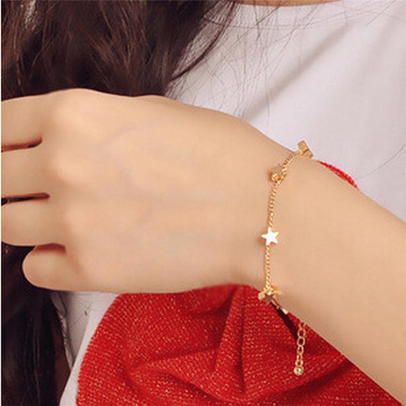 Fashion Lady Girls Simple Gold Chic Heart Trendy Stars Chain Bracelet Cuff Decoration