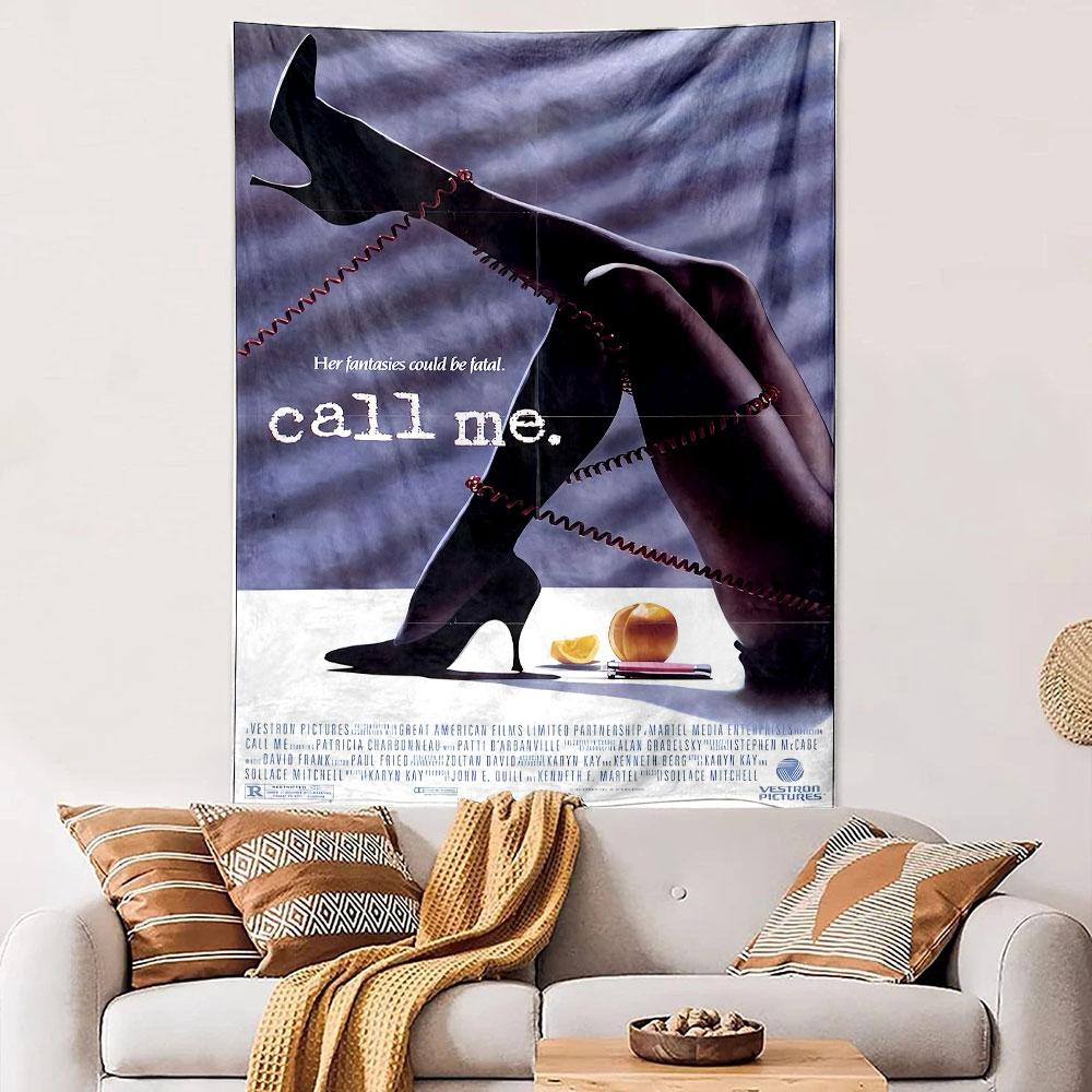 Call Me Tapestry Wall Hanging, Retro Telephone Typography Art, Vintage Wall Decor for Bedroom Dorm