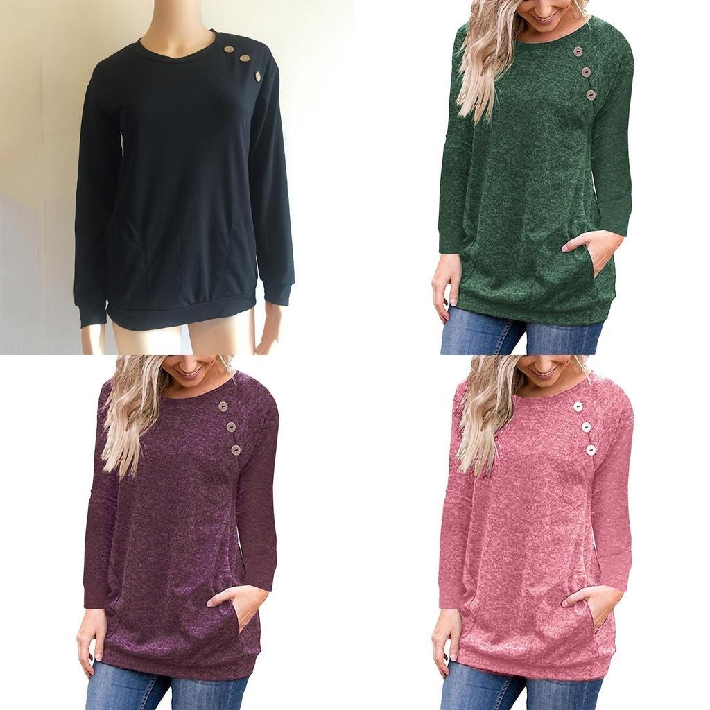 Fashionable Women's Long Sleeve Pullover Sweater With Button Deco And Versatile Style