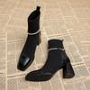 Fashion Thick Heel Women Ankle Boots Fashion Pearl Decoration Shoes Retro Style Autumn Winter Square Toe Ladies Short Booties