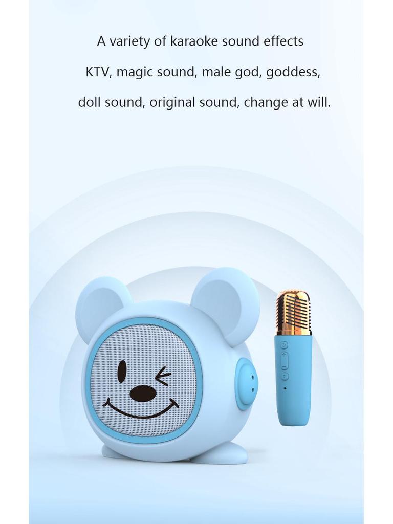 Cartoon K Song Multifunctional Desktop KTV Microphone Speaker with High-Definition Sound, Smile Face, and Cute Ears.