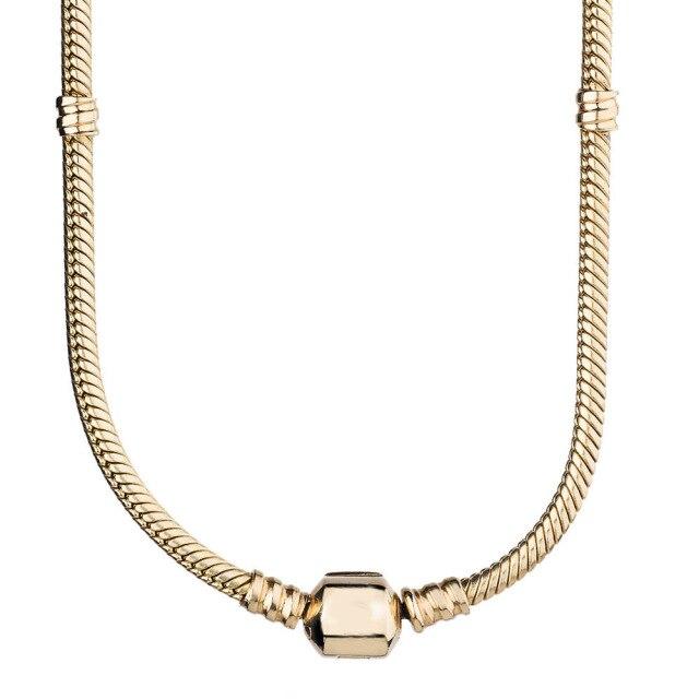 Original Golden & Silver Lobster Barrel Clasp Snake Chain Necklace For 925 Sterling Silver Bead Charm Europe DIY Jewelry