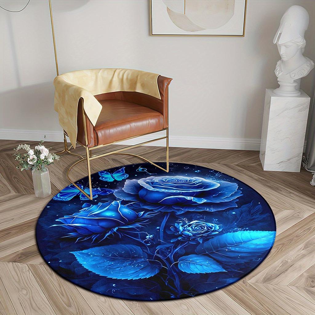 Роскошный узор из голубых роз Круглая форма Напольные коврики Кухонный коврик-дорожка для прихожей Ковер для спальни Гостиной Мягкий ковер Нескользящий ковер