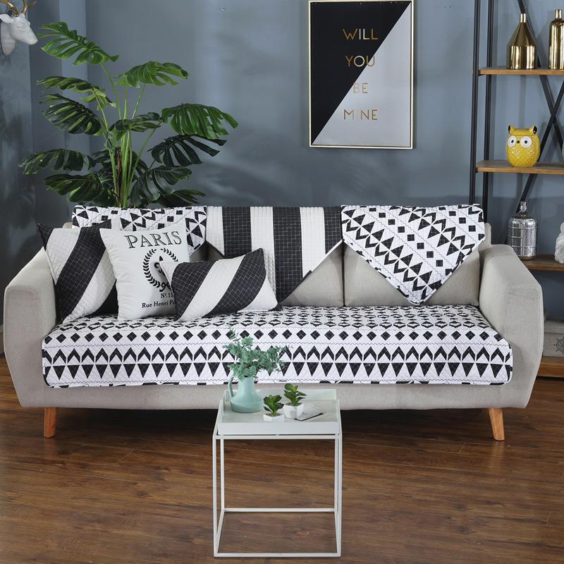 All Cotton Fabric Anti Slip Sofa Mat Black and White Minimalist Modern All-season Universal Full Cover Sofa Towel Sofa Cover