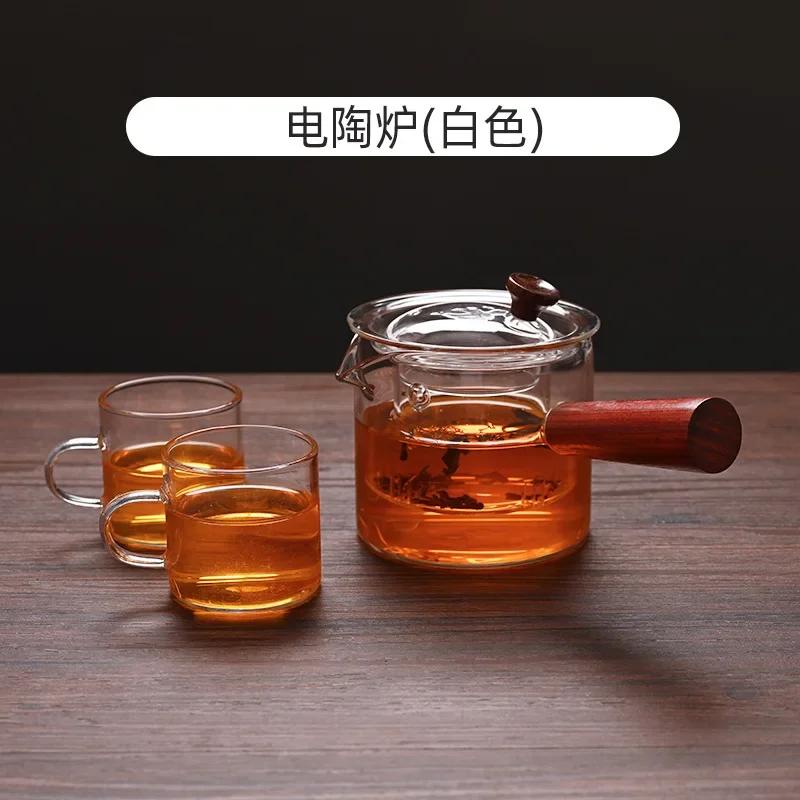 Японский стеклянный чайник с боковыми ручками Чайник с деревянными ручками Чайный сервиз в стиле кунг-фу Утолщенный чайник Интуитивный чайник