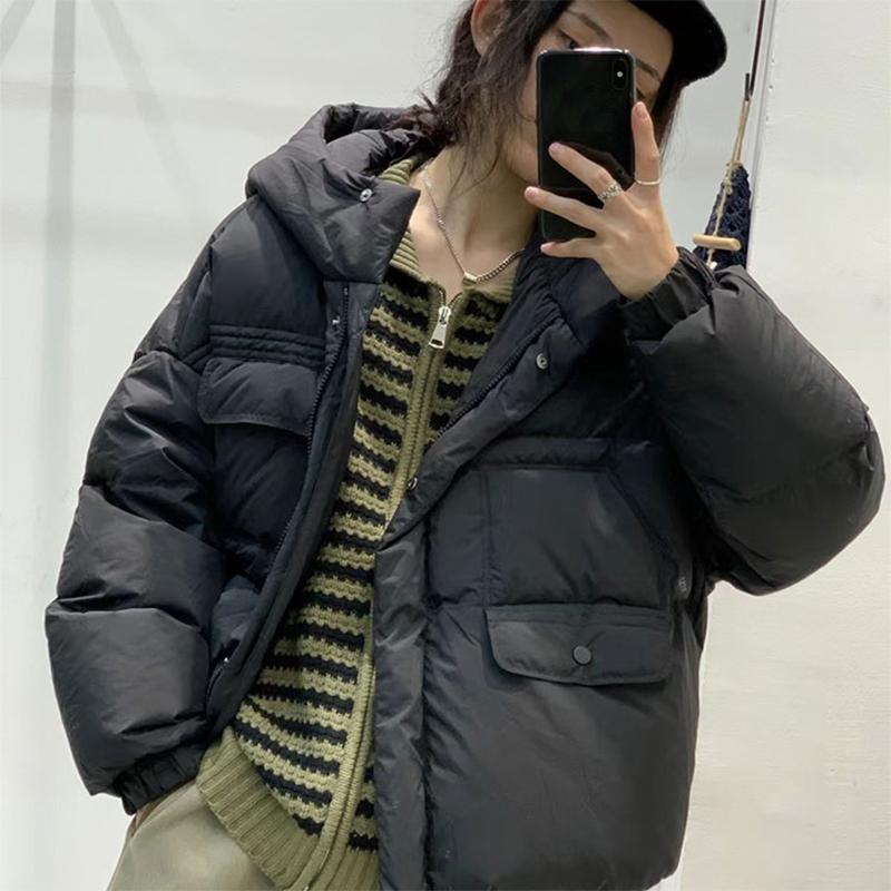 Короткая зимняя куртка-пуховик для женщин, модное теплое пальто с капюшоном из белого утиного пуха