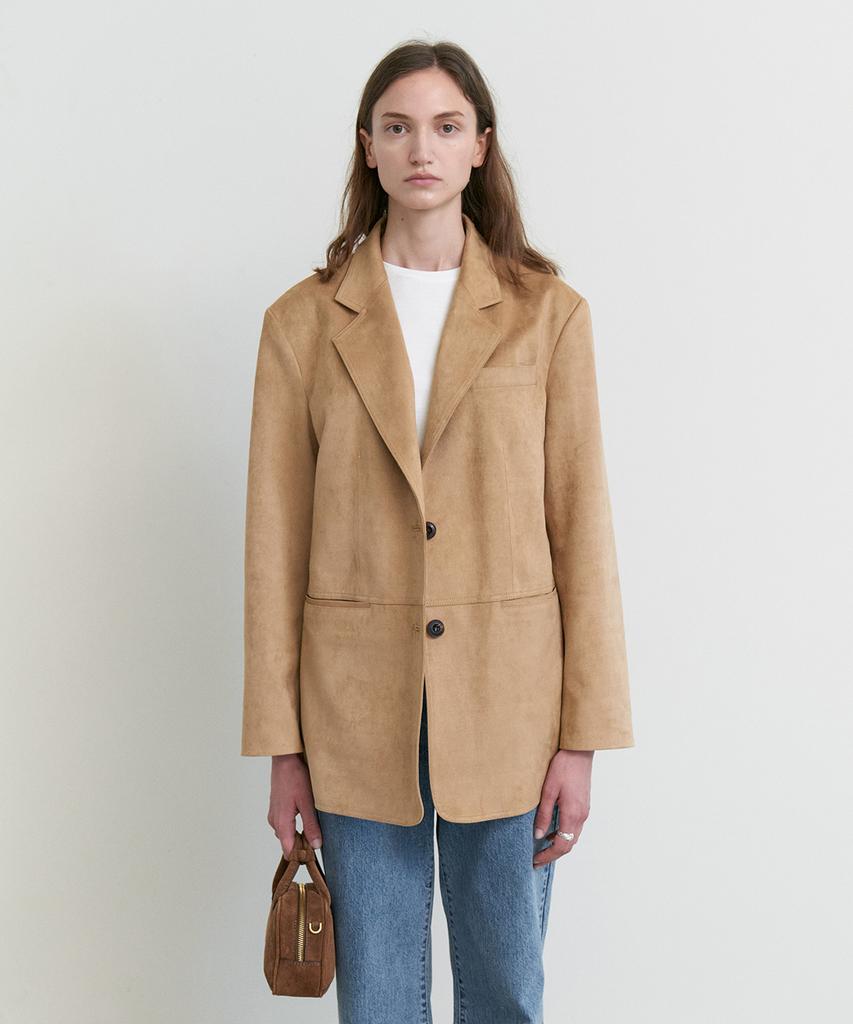 STEP AROUND Oversized Suede Jacket_Beige