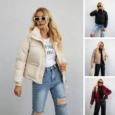 Зимняя женская куртка с длинными рукавами, карманами на молнии, отложным воротником, застежкой-молнией, утолщенным однотонным ветрозащитным теплым пальто