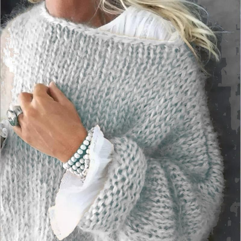 Женский свитер из имитации мохера, осенне-зимний вязаный топ, модный повседневный свитер, женская одежда