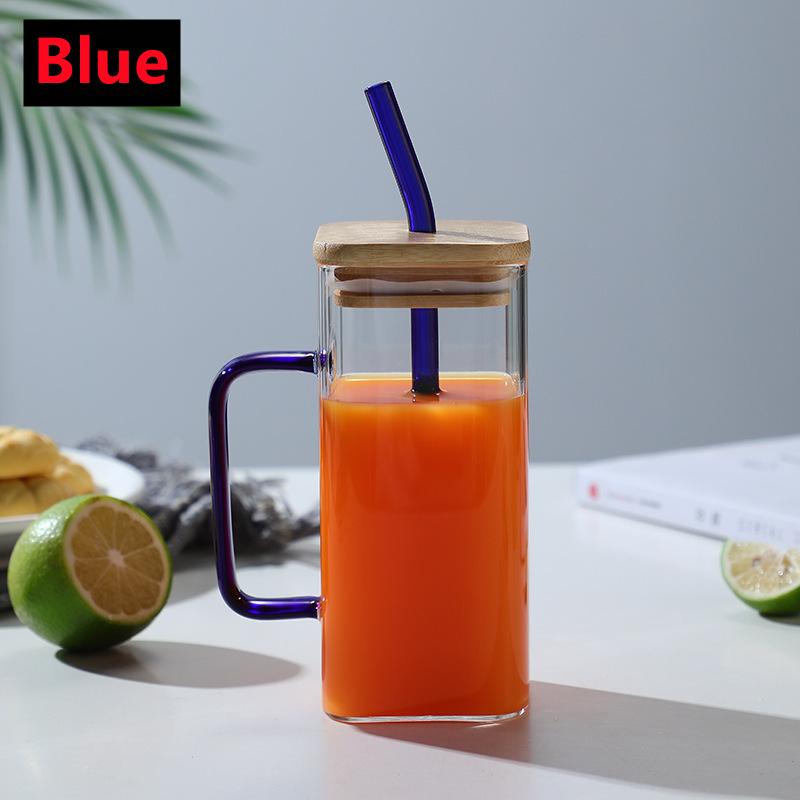 400 мл квадратная стеклянная кружка с крышкой соломинка для завтрака молочная чашка безопасная для микроволновой печи прозрачная вечеринка пивная кофейная кружка стеклянная бутылка для напитков