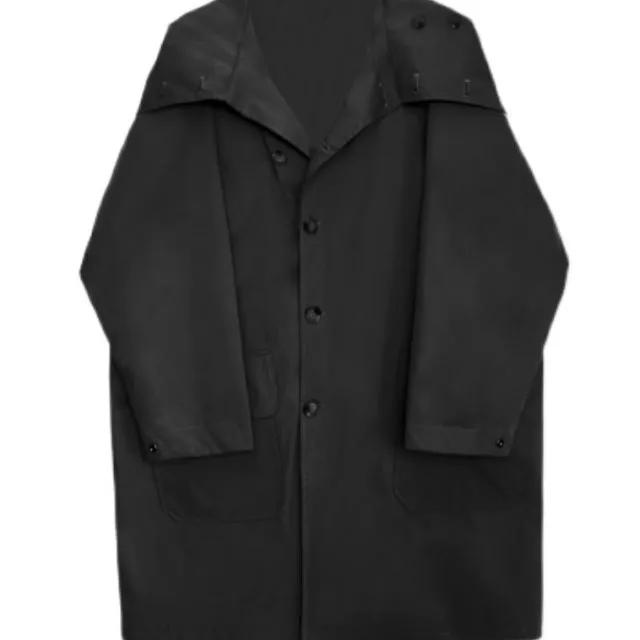 Spring Autumn Long Oversized Black Trench Coat with Hood Windbreaker Jacket Dark Design Sense for Women