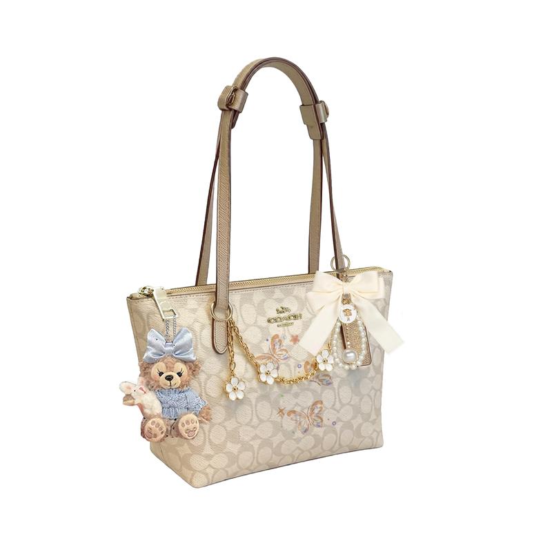 COACH shoulder bag [Customized bag] Fiona 24 classic logo FIONA zipper closure printing flower chain doll butterfly pearl Spring color basic style