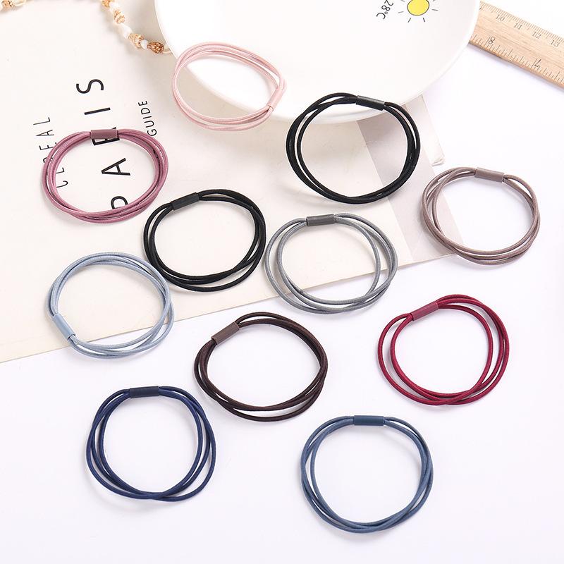 5Pcs/Lot Fashion Women Girls Rubber Bands Ponytail Holder Three-layer Elastic Hairbands Simple Solid Hair Accessories Scrunchie