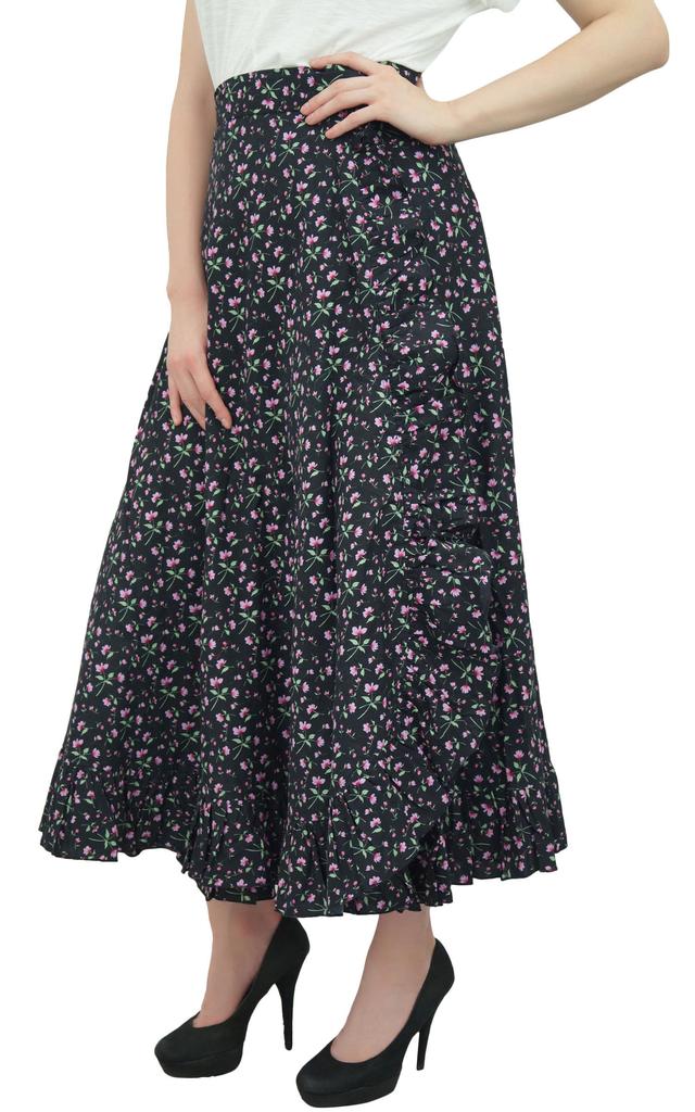 Phagun Floral Printed Wrap Self Belt Cotton Ruffled Magic Women's