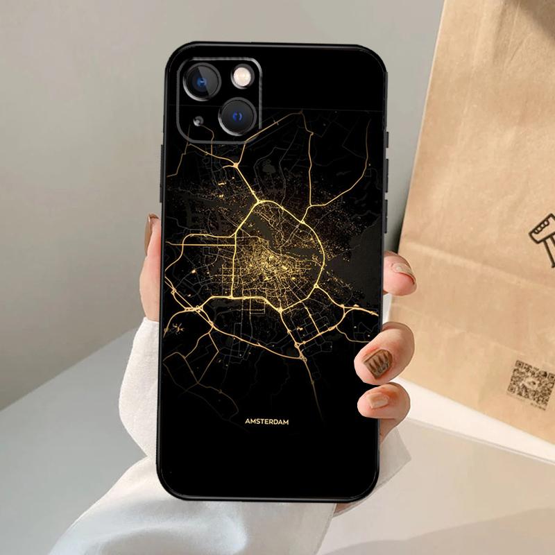 Paris London Amsterdam City Maps Case For iPhone 16 15 14 13 12 11 Pro Max XS XR X Plus 12 13 Mini Bumper Back Cover