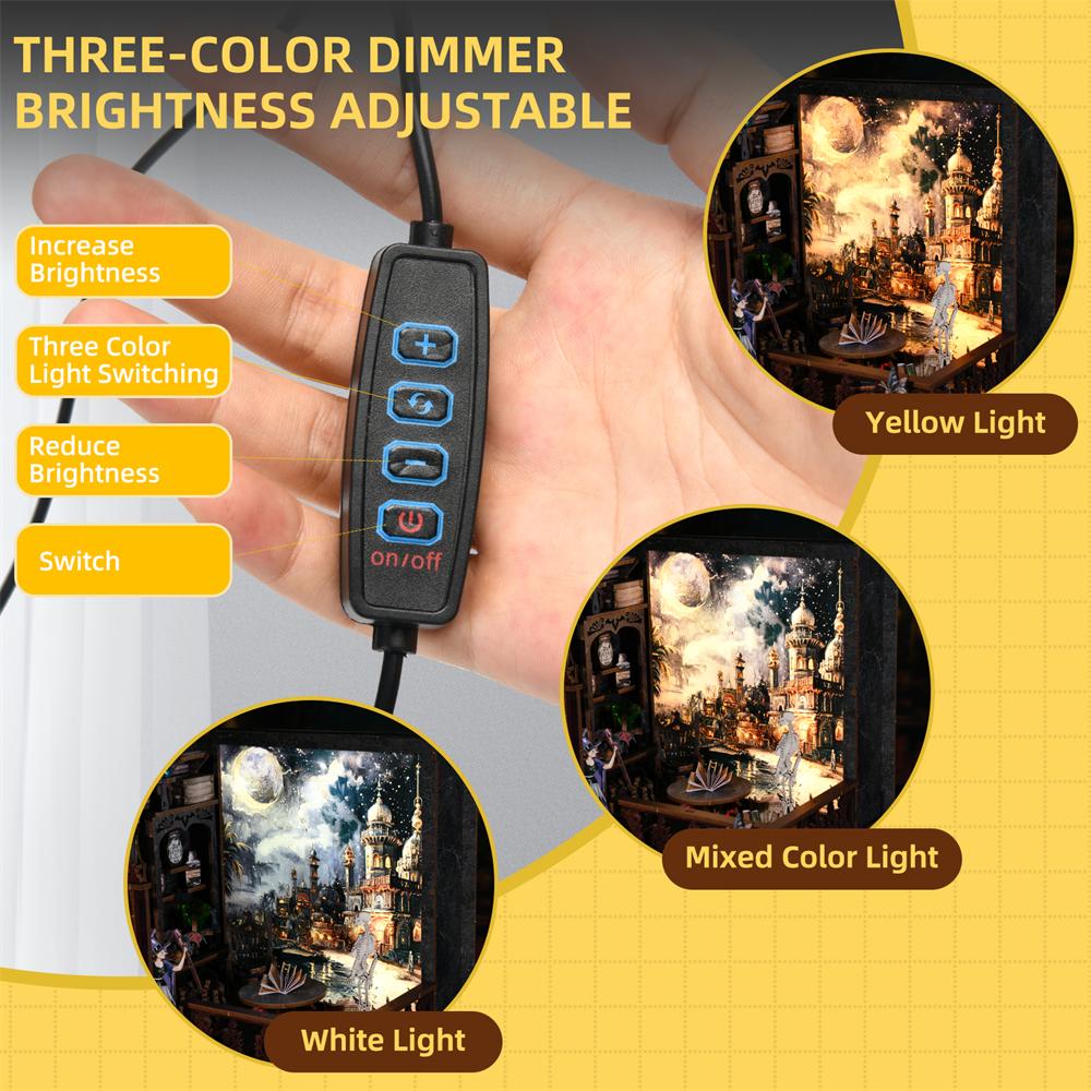 Набор для бук-нука Волшебный город Сделай сам Деревянный пазл Свет Книжная полка-вставка для картинных книг Декор Модель кукольного домика Книжная закладка Строительство Украшение для дома