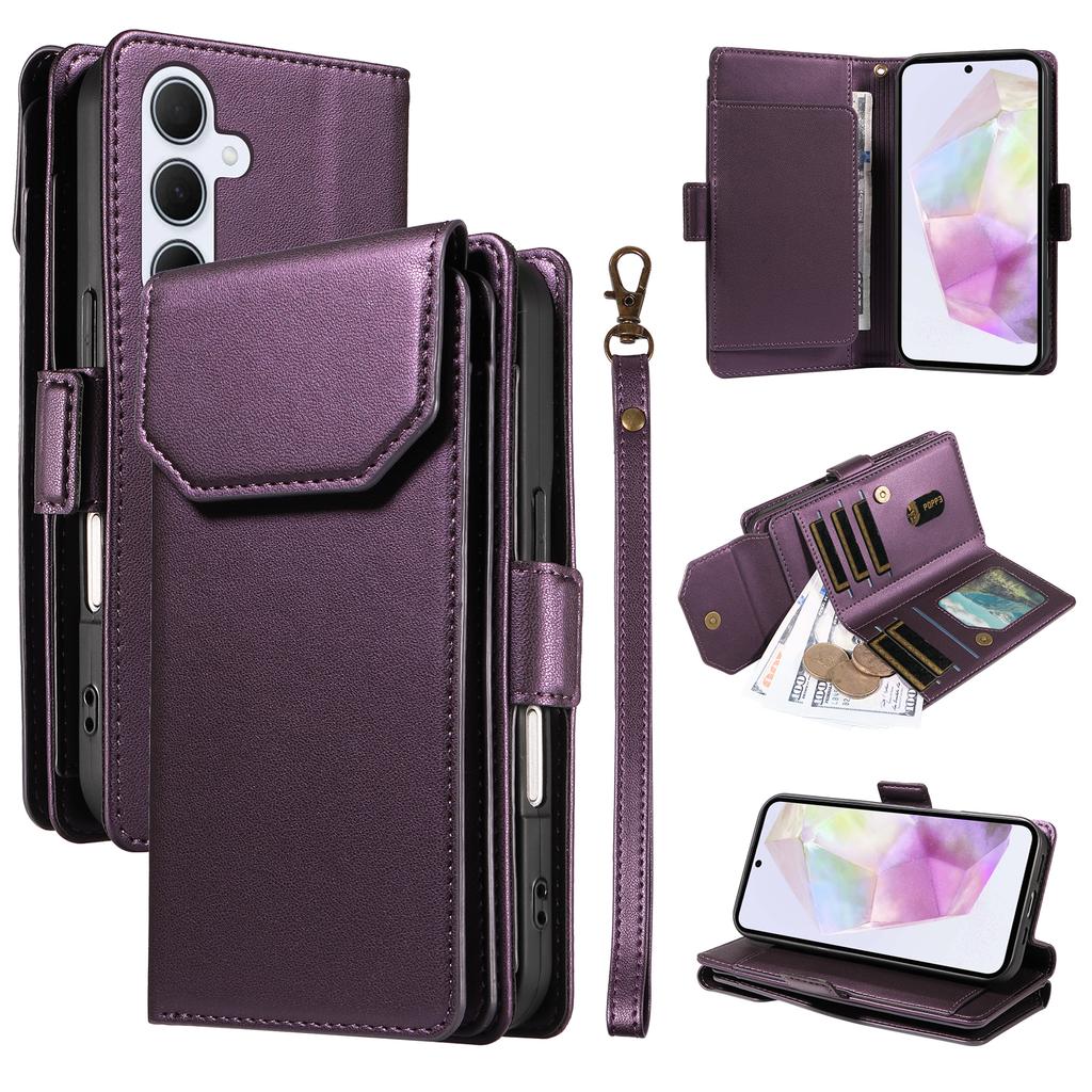 For Samsung Galaxy A35 5G Case with Multi-Card Holder and Strap PU Leather Phone Cover Stand