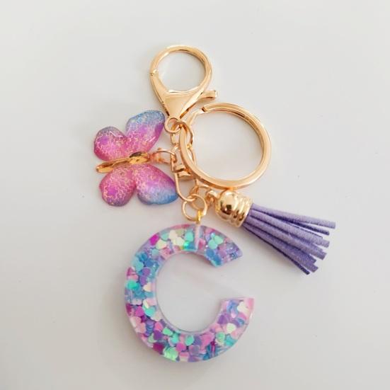 Butterfly Initial Letter Keychain Pendant Exquisite Practicality Backpack School Bag Decoration Purple Alphabet Keychain for Girls Women