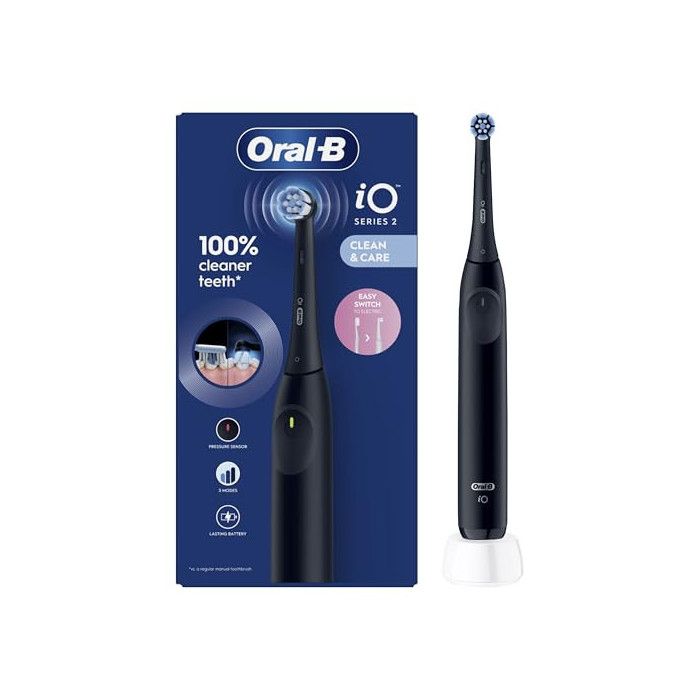 Oral-B iO 2 Spazzolino Elettrico Nero con Micro-vibrazioni e Testina Rotonda