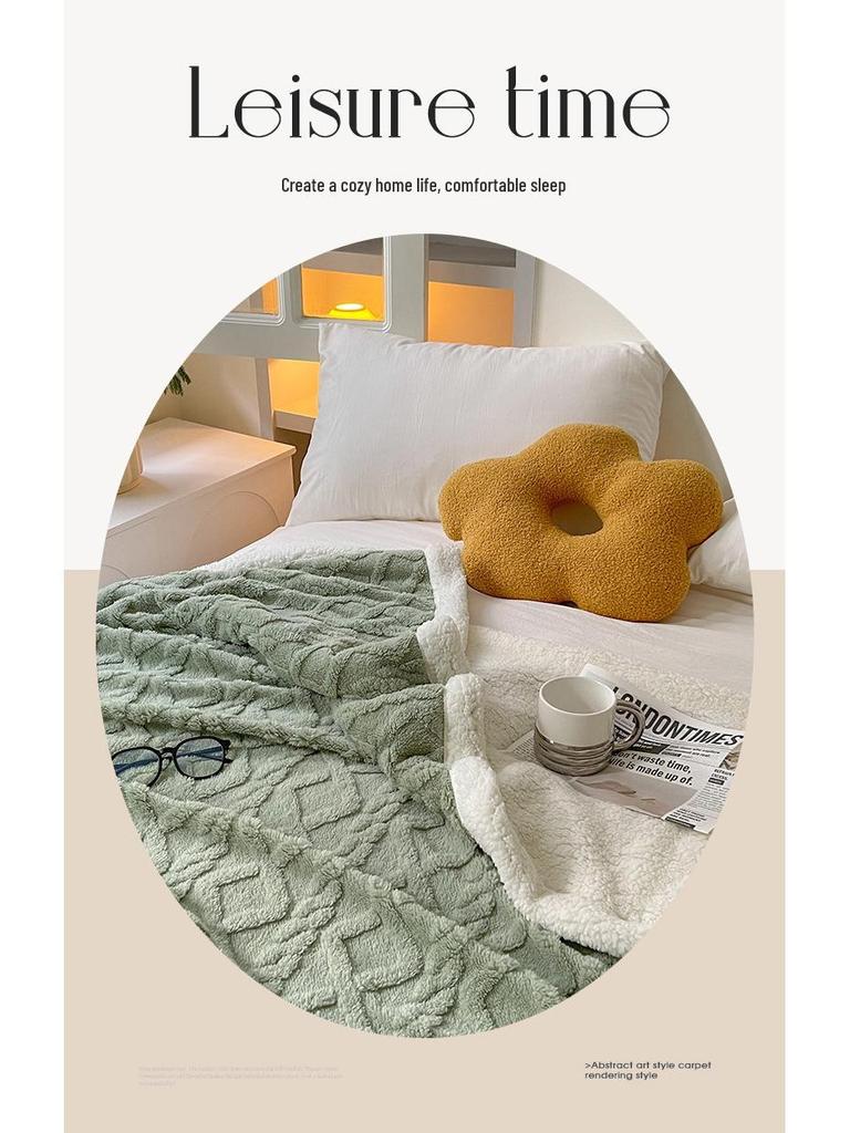 Толстое Теплое Одеяло из Тафты и Овечьей Шерсти, Однотонное, Простой Жаккардовый Дизайн, Многофункциональное Одеяло для Сна