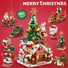 8in1 Christmas Tree Elk Deer Santa Claus Train Decorations Architecture Store Street View Xmas Snow House Building Block Kit Toy