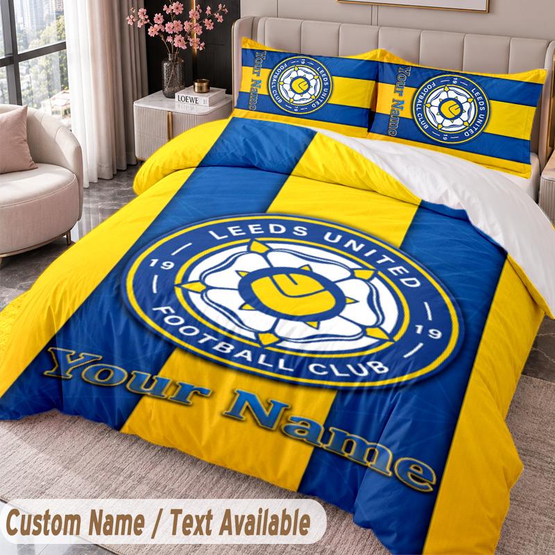 Leeds United Printed Bedding Set Custom Name Text 1 Duvet Cover 2 Pillowcases For Bedroom