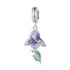 925 Sterling Silver Iris Flower Hanging Bead Purple Gradual Enamel Pendant Charms for Women Bracelet and Necklace DIY Jewelry