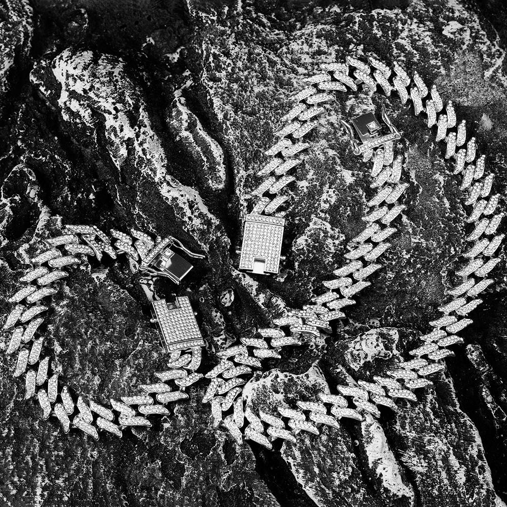 Hip Hop 3pcs Cuban Chain Watch for Men Miami Curb Iced Out Paved Rhinestones Rapper Cuban Necklace Suit Watch Bracelet Jewelry