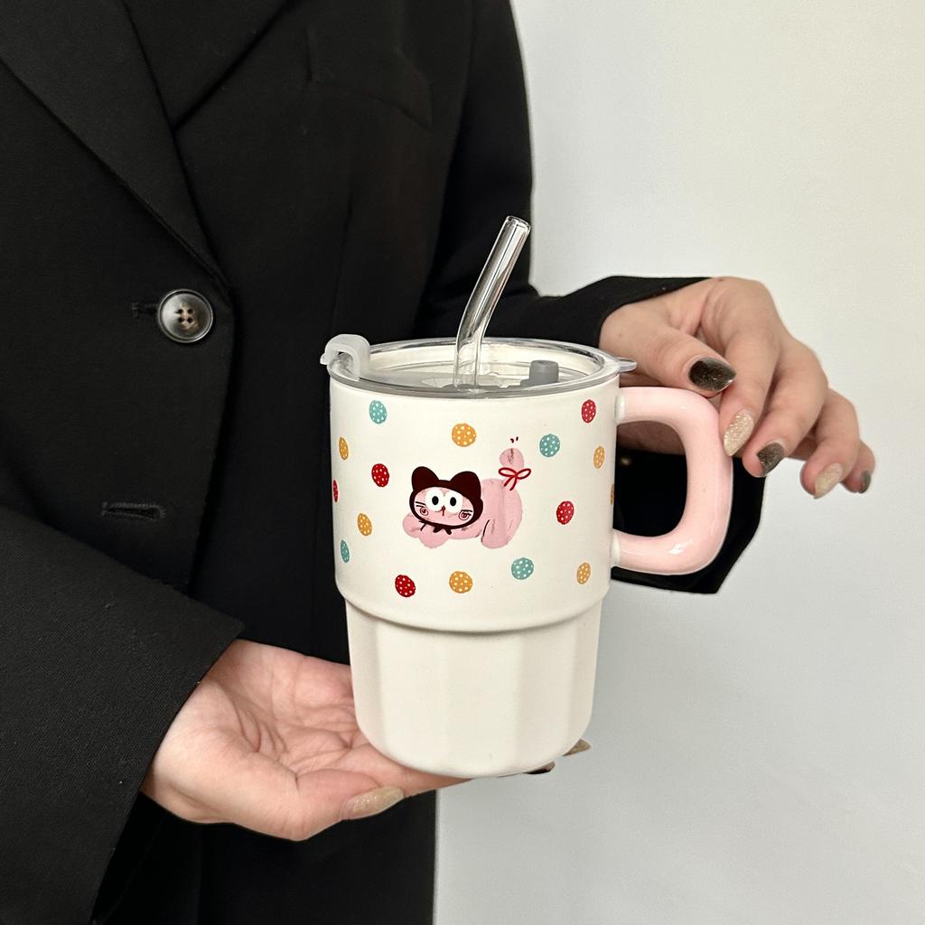 Милая кукла-щенок в форме польки, соломенная чашка, керамическая кружка с крышкой, парная чашка для воды, практичный подарок на день рождения для девочек