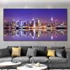 Большой размер, современная городская ночная сцена, холст, картина, настенная живопись, пейзаж, отражение, постеры и принты для гостиной, домашний декор