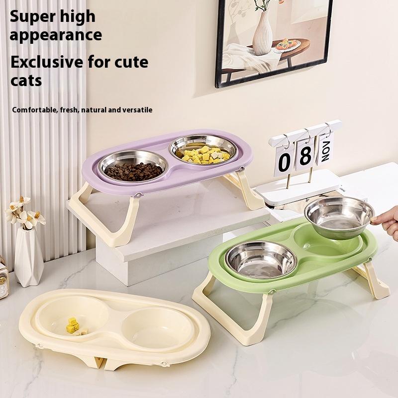 Миска для собак из нержавеющей стали, складная, милая миска для кошек, двойная миска, непротекающая миска для домашних животных, миска для кормления кошек и собак, миска для риса для собак