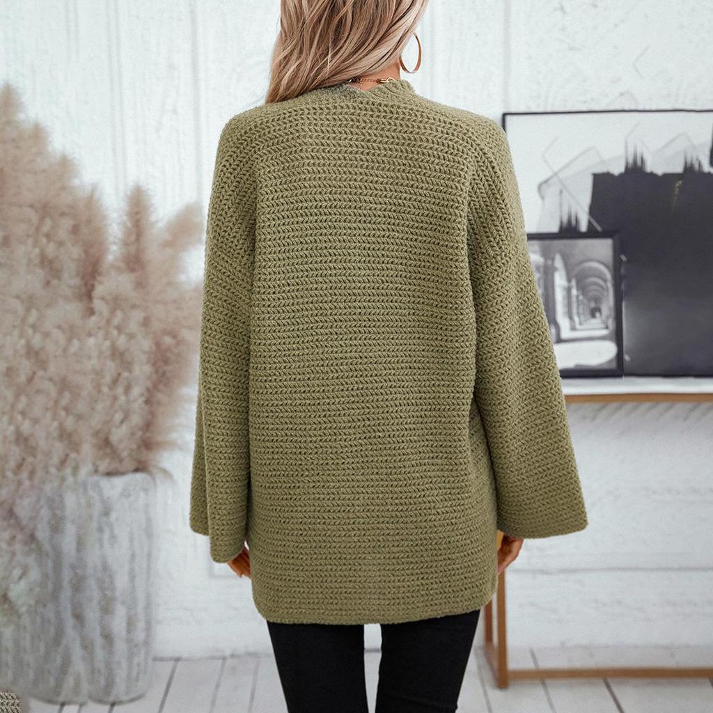 Осень-зима Винтажный свободный топ с длинными рукавами однотонный кардиган трикотажный свитер с V-образным вырезом