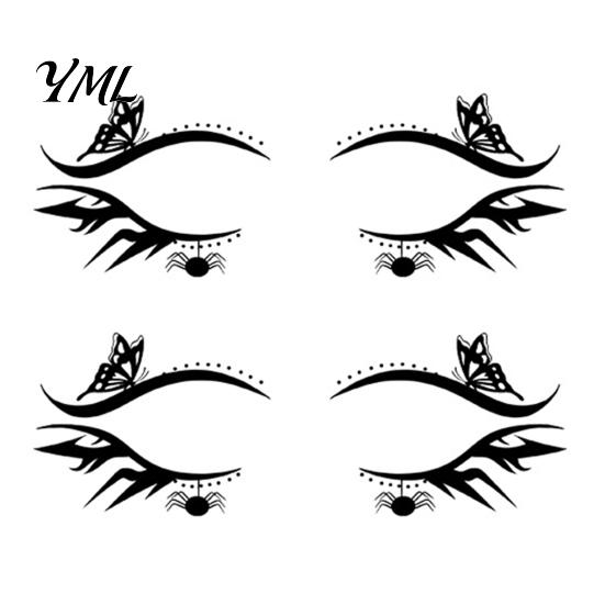 Skin Friendly Eye Makeup 2 Pairs Halloween Tattoo Stickers, Waterproof Temporary Face Decals with for Parties Pumpkin Bat Spider Web, Easy Apply