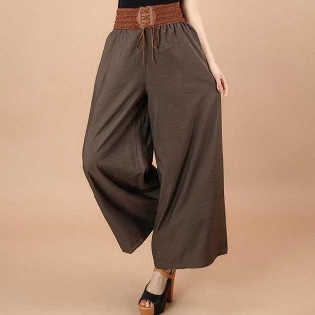 Plus Size Wide Leg Trousers Vintage High Waist Belt Causal Bandage Women's Pants Casual Large Size Pantalon Femme