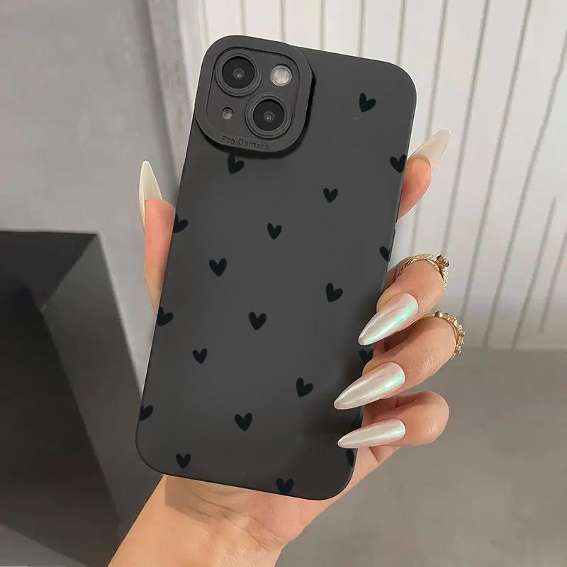 Black Love Heart Phone Case For Mi 14 13 12T 13T 11T Pro 11 Lite 5G NE Poco F6 F5 X5 X3 Pro Candy Silicone Soft Cover