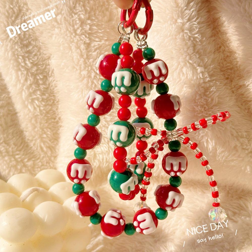 Christmas Bag Pendant Keychain Beaded Phone Lanyard Lovely Phone Charm Rope