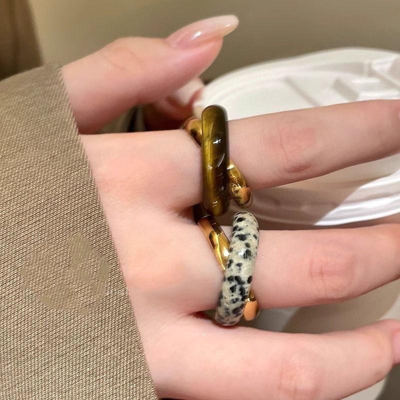 Spotted Tiger Eye Stone Cross Ring Women New Unique Popular Retro Index Finger Ring removable Versatile Ring Accessory Gifts