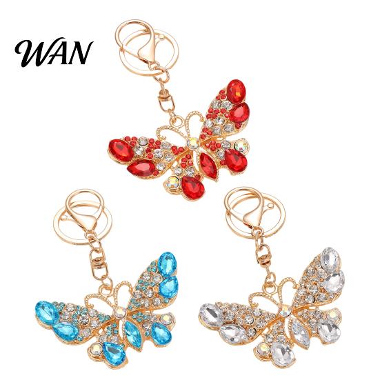 Wear-resistant Keyring Keychain Pendant Sparkling Rhinestones Butterfly Design Key Chain Colorful with Lobster Clasp Backpacks Car Bags Decorative